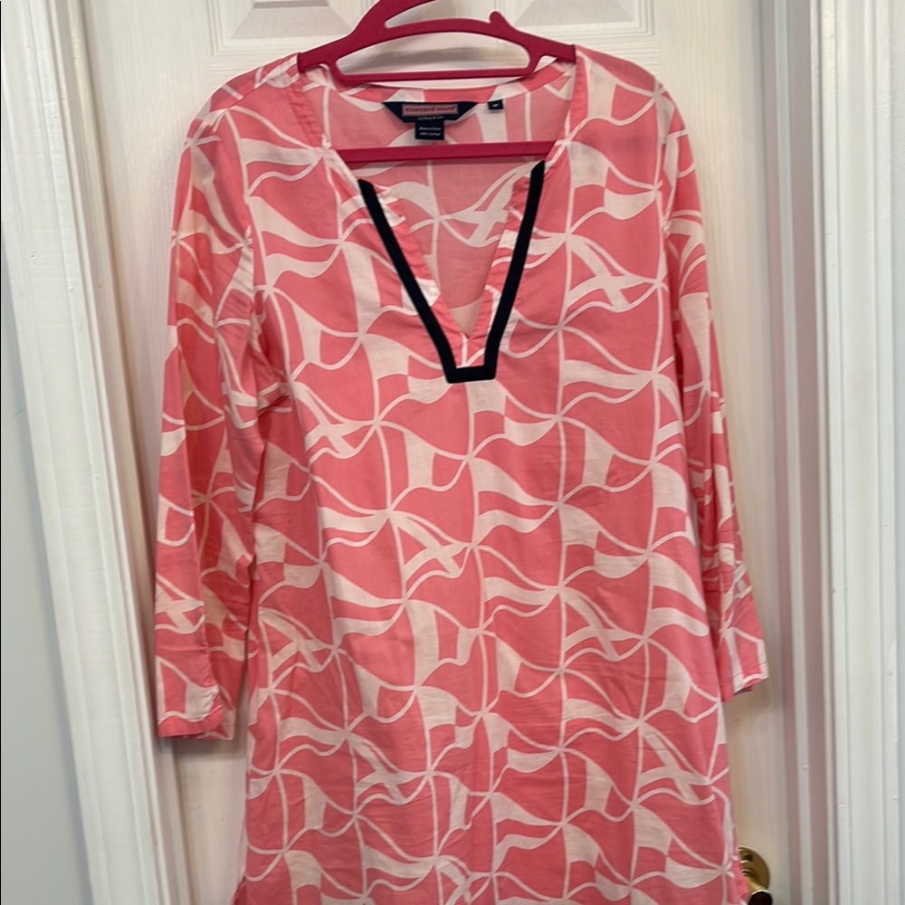 Vineyard Vines Pink and White Tunic with Navy Trim